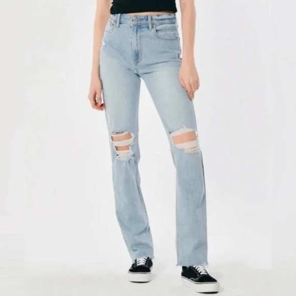 Hollister Jeans Womens 27 Light Wash Ultra High Rise Straight Distressed Denim